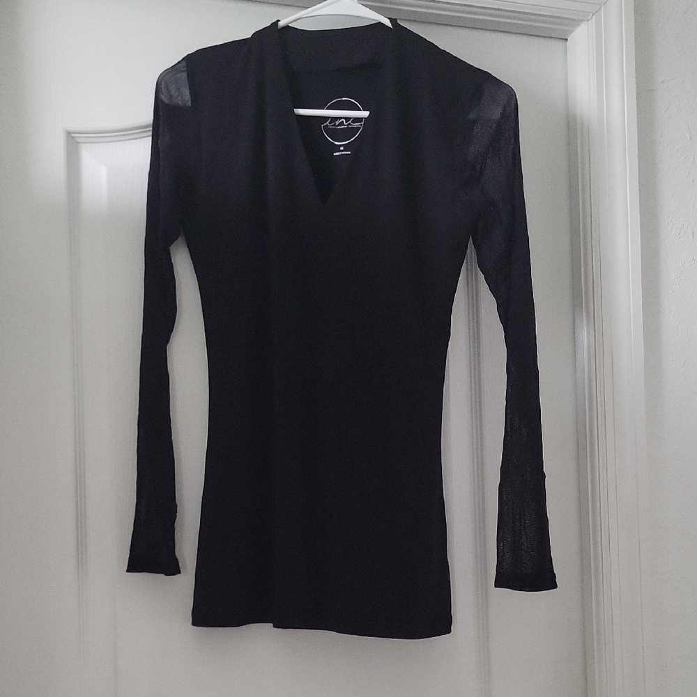 INC International Concepts Black V-Neck Top